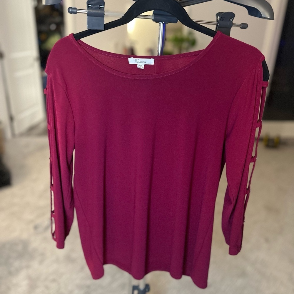 ✨Madison Deep Red Long Sleeve Top | Size Small - Picture 3 of 9